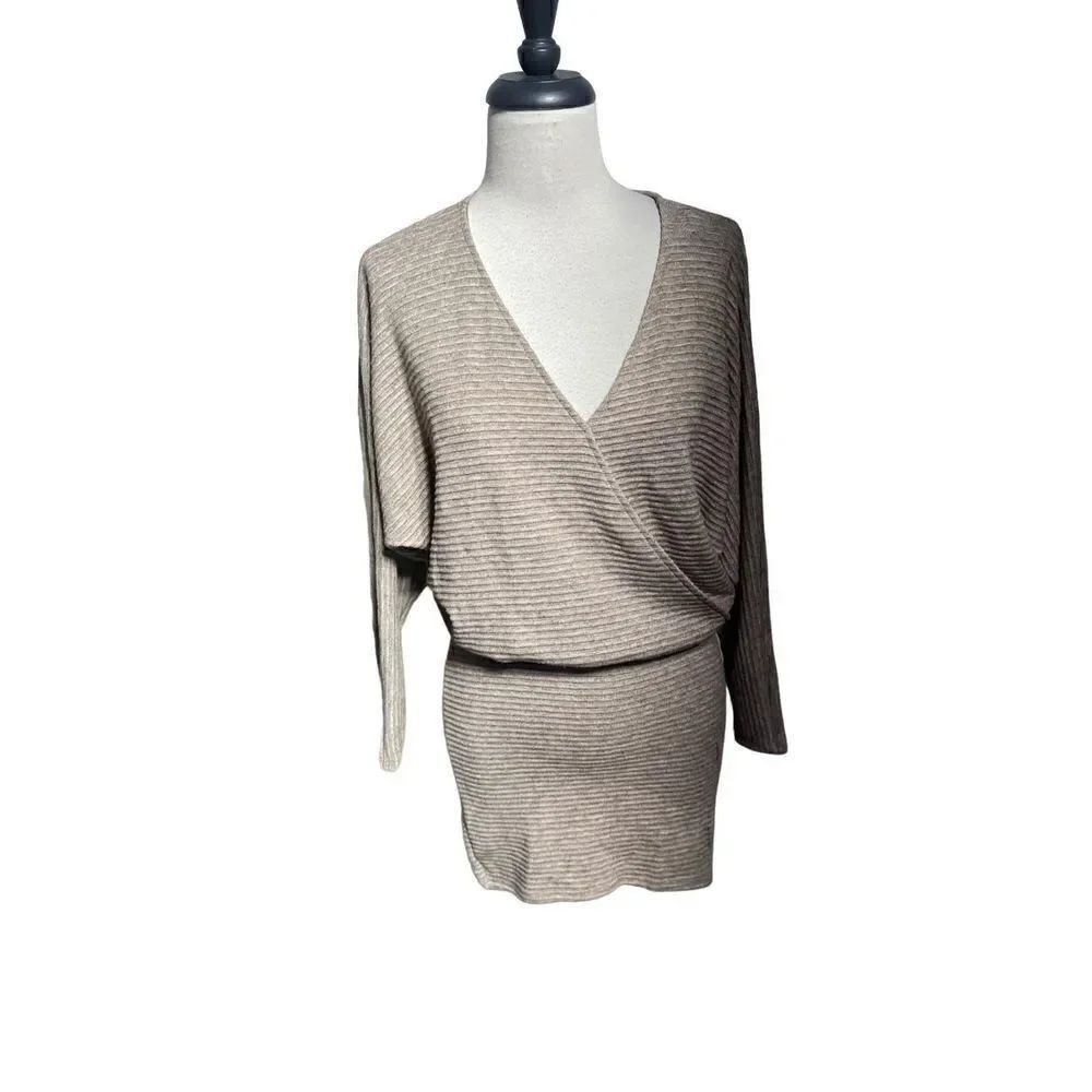 Lush NWT Taupe Dolman Sleeve Sexy Sweater Mini Dress Size Small